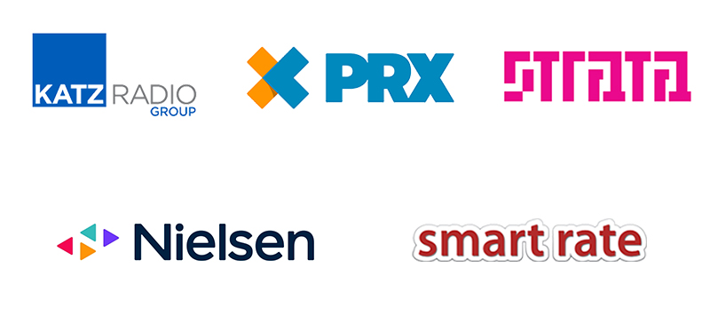 Katz Radio, PRX, Strata, Nielsen, Smart Rate logos