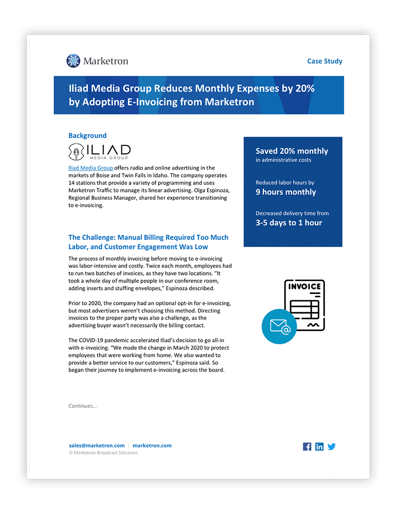 Case Study: Iliad Media Group Reduces Monthly Expenses by 20% by Adopting E-Invoicing from Marketron