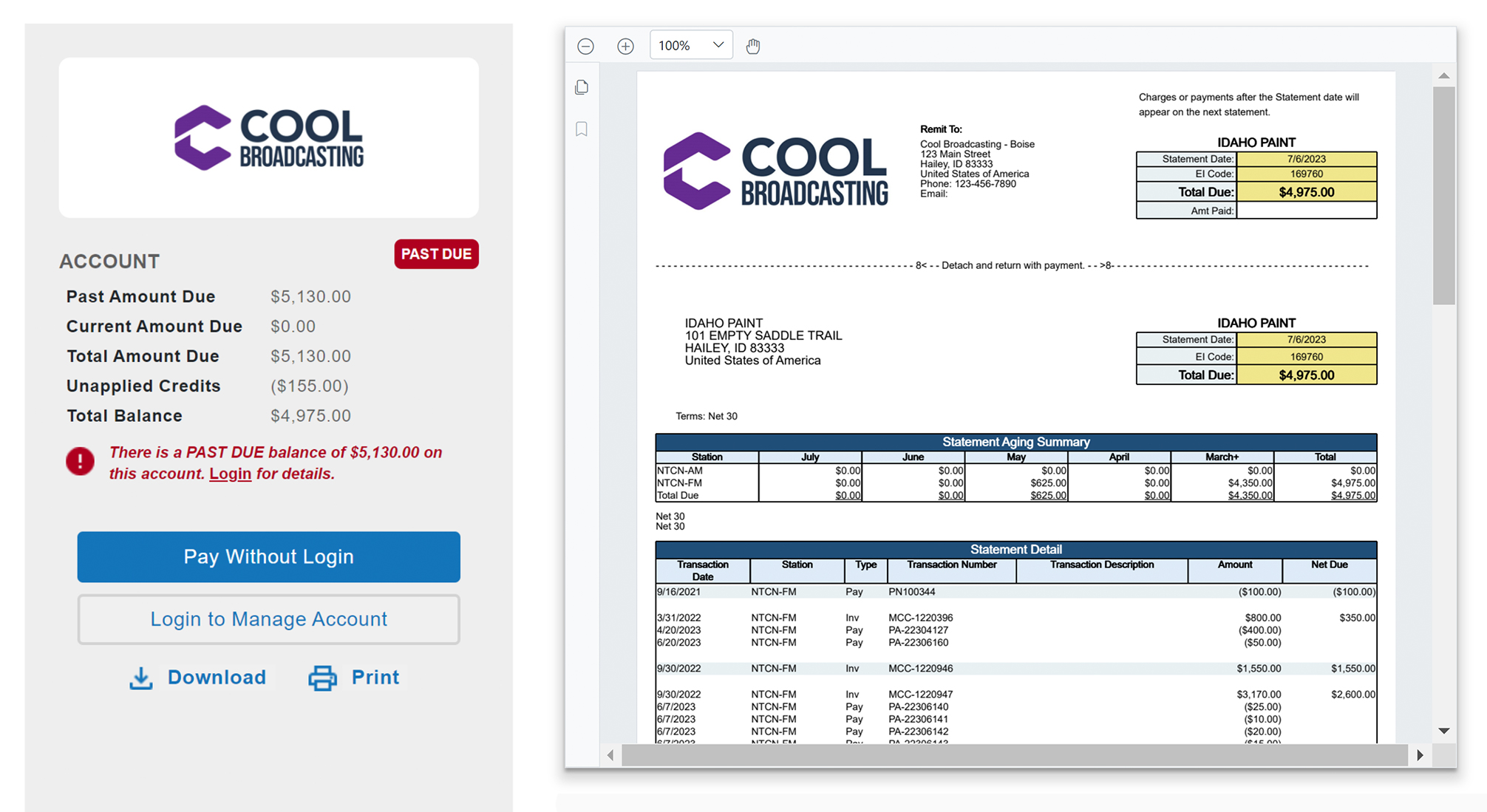 PayNow eStatement screen: Updated payment options