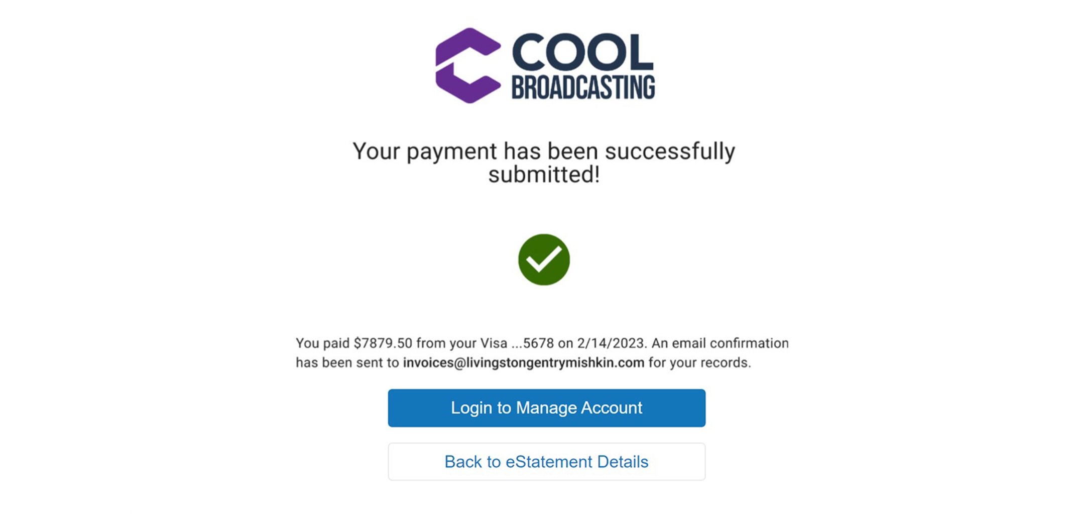 PayNow eStatement screen: Confirm the payment