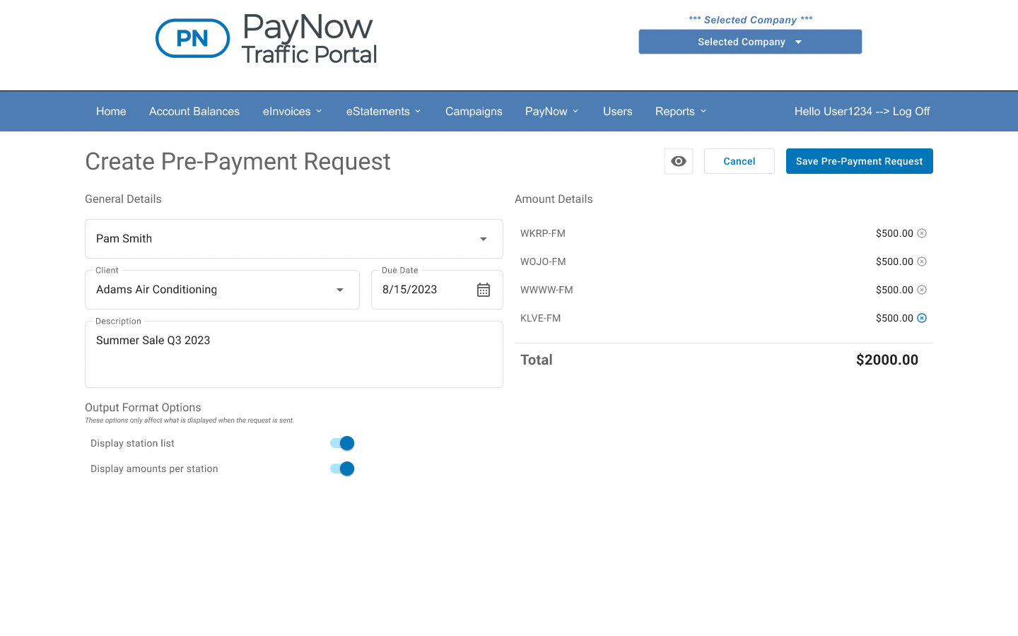 PayNow Traffic Portal screen: Create a request