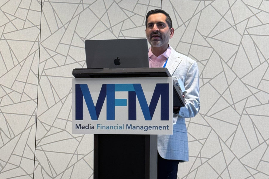 Marketron CEO Jimshade Chaudhari presenting at the MFM podium